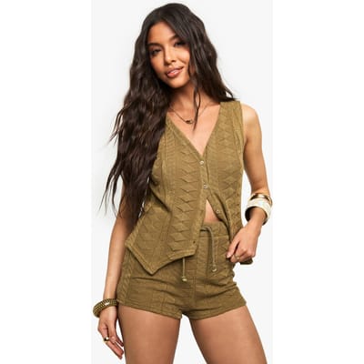 boohoo Dames Mix en match: gehaakte, getextureerde short met patroon | Khaki | Maat: 12