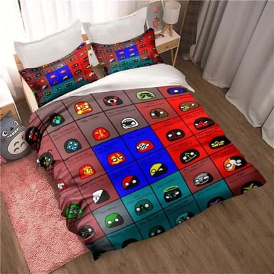 3D Print Cartoon Countryball Polandballs Beddengoed Set Dubbel Twin King Dekbedovertrek Dekbed Kussensloop Jongens Meisjes Volwassenen Slaapkamer 155x220cm 3pcs