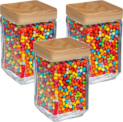 5Five voedsel/spullen voorraadpot - 3x stuks - Glas met houten deksel - 1250 ml - Met luchtdichte sluiting