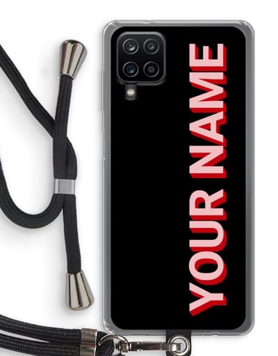 Gepersonaliseerd - Case Company® - Hoesje met koord geschikt voor Samsung Galaxy A12 hoesje met Koord - Namecase - Telefoonhoesje met Zwart Koord - Bescherming aan alle Kanten en Over de Schermrand