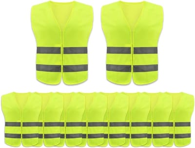 10 Stuks Gele Reflecterende Veiligheidsvesten met 360 Graden Reflecterende Strips voor Rijders, Werknemers en Volwassenen