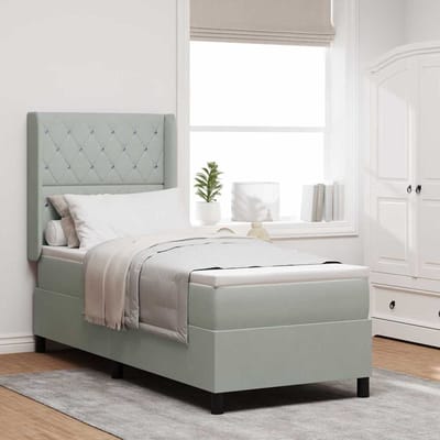 vidaXL - Boxspring - bed - met - matras - met - LED - Lichtgrijs - 80 - x - 200 - cm - Fluweel