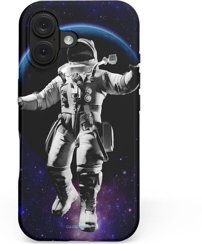 Casetastic hoesje geschikt voor Apple iPhone 16 - MagSafe - Dubbellaagse bescherming - Zweven tussen ruimte en tijd - Fashion Case - Donkerblauw Zwart Grijs