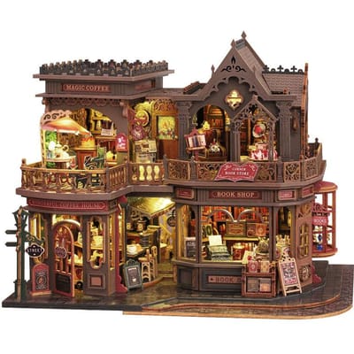 Maison de Poupée Miniature en Bois Bricolage Meubles Crépuscule Lettre Café Maison de Poupée Modèle Fait Main Jouets d'Assemblage Cadeaux d'Anniversaire black