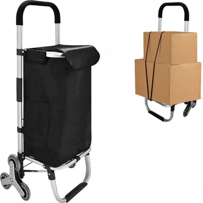 Boodschappentrolley-trapklimmer met 6 wielen-opvouwbare winkelwagen-trappenwagen met afneembare tas en waterdicht design-zwart
