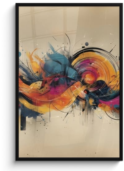 Poster in lijst - Fotolijst 80x120 cm - Posters - Explosie - Kleurrijk - Vormen - Abstract - Posterlijst zwart - Decoratie - Wanddecoratie woonkamer - Muurdecoratie slaapkamer