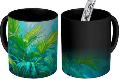 Magische Mok - Foto op Warmte Mokken - Koffiemok - Bladeren - Groen - Schilderij - Abstract - Magic Mok - Beker - 350 ML - Theemok