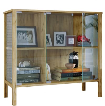 VCM Glasvitrine stehend Jensol – breite Standvitrine mit ESG-Sicherheitsglas, Glasfront & Seitenteile, moderner Vitrinenschrank, Sideboard ca. 80 x 87 x 35 cm