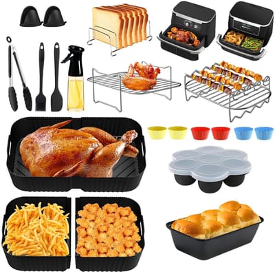 Dailygoods- Airfryer Accessoires 20-delige Set - Siliconen Vormen - Roestvrij Stalen Rooster - Spiesrek - Hittebestendig tot 240 °C - Vaatwasmachinebestendig