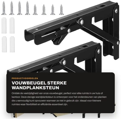 Dailygoods- Vouwbeugel 200mm - Roestvrij Staal - 2 Stuks - Schokbestendig - Opvouwbaar - Ruimtebesparend - Krasbestendig Ontwerp - Plankbeugel