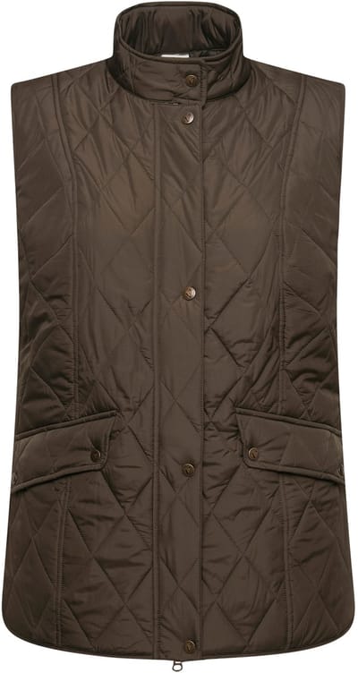 Ulla Popken - Dames - Gewatteerde bodywarmer waterafstotend fazantenvoering - Donkerolijf - Maat 46+