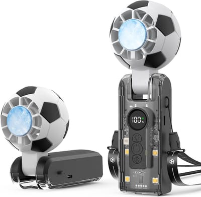 Draagbare handheld turboventilator - met koelfunctie - 5 windsnelheden - 3-in-1 voetbalvormige mini persoonlijke ventilator - 6000mAh - voetbalvorm - oplaadbare zakventilator - geschikt voor op reis/buiten/kantoor