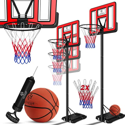 KESSER® Basketballkorb Premium mit Ständer & Rollen, höhenverstellbar 230-305cm, inkl. Ball & Pumpe