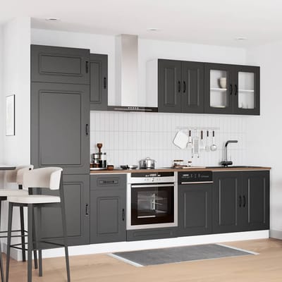 vidaXL - 8-delige - Keukenkastenset - Kalmar - bewerkt - hout - zwart