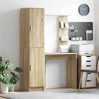 vidaXL - Bureau - met - plank - met - opslag - met - de - deur - 2 - st - Sonoma - Eik