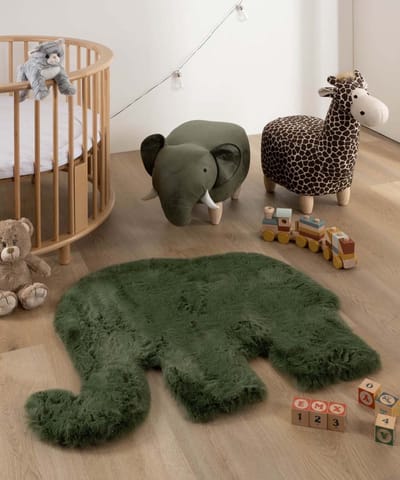 Kindervloerkleed Olifant - Fluffy olijfgroen 80x100