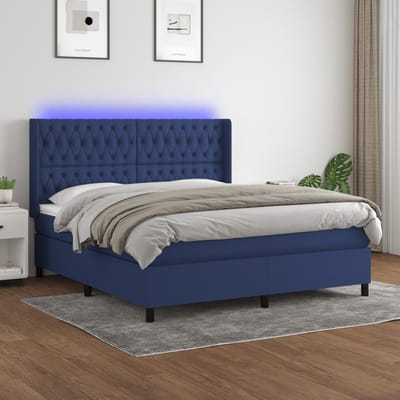 vidaXL - Boxspring - met - matras - en - LED - stof - blauw - 160x200 - cm