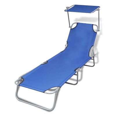 vidaXL - Ligbed - inklapbaar - met - luifel - staal - en - stof - blauw