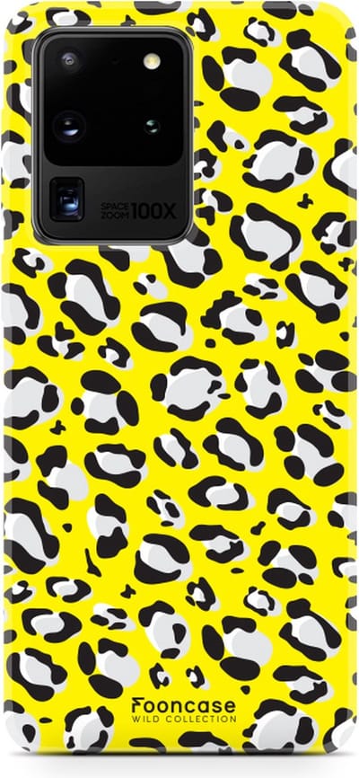 Fooncase Hoesje Geschikt voor Samsung Galaxy S20 Ultra - Shockproof Case - Back Cover / Soft Case - Luipaard / Leopard print / Geel