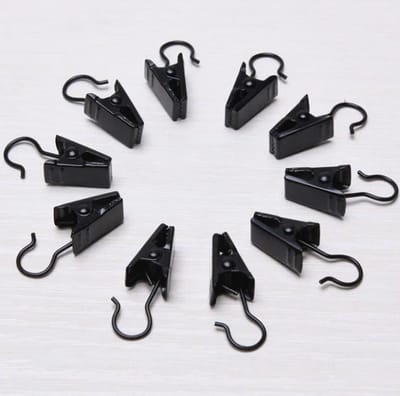 10 Stuks - Gordijn clips - RVS - Zwart - Gordijnhaakjes - Gordijnhaken - Lengte 1.5cm - Haakjes voor handdoeken, theedoeken en vaatdoeken - Badkamerhaken - Metalen wasknijpers - Gordijnclips - Clipjes - Metalen knijpers - Douchegordijn
