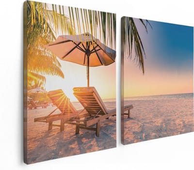 Artaza Canvas Schilderij Tweeluik Tropisch Strand Tijdens Zonsondergang - 120x80 - Foto Op Canvas - Canvas Print
