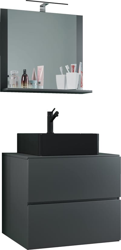 3-delig wastafelmeubel Badmeubelset Wastafel Lendas BL breedte 60 cm M lade