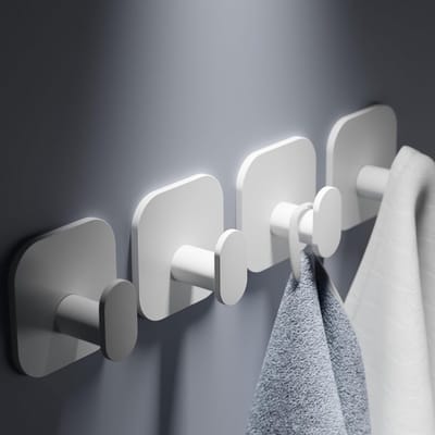 Set van 4 Handdoekhangers zonder Boren - RVS Zelfklevende Haken voor Badkamer en Keuken, Extra Sterk en Wit