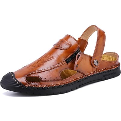 Sandalen met gesloten teen Heren Zomer Nieuwe Heren Echt Leer Strand Schoenen Outdoor Zachte Zool Sport Vrijetijdsschoenen 48 bruin