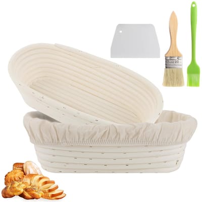 Dailygoody - Rijsmandjes - Set van 2 - Perfect voor broodbakken - 30 cm - Natuurlijke rotan - Inclusief schraper en borstel - Geschikt voor zelfgemaak