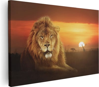 Artaza Canvas Schilderij Leeuw - 30x20 cm - Klein - Wanddecoratie Dierenkop - Muurdecoratie Savanne - Schilderijen Op Canvas