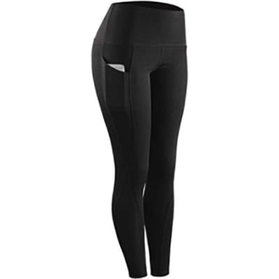 Auroth Dames Effen Kleur Fitness Lange Broek Hoge Taille Sport Heupbroek Zijzak Running Yoga-legging S zwart