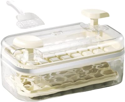 IJsblokjeshouder met deksel - Stapelbare ijsemmer - Dranken Koelen - Contactloze ijsextractie - 22.5 x 12.5 x 9.5 cm - Romig