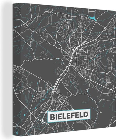 Canvas Schilderij Stadskaart – Bielefeld – Duitsland – Plattegrond – Kaart - 20x20 cm - Wanddecoratie