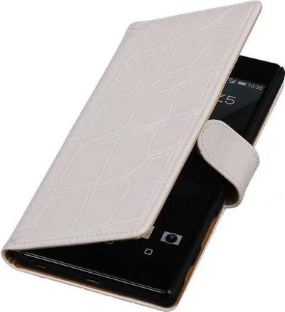 Croco Bookstyle Wallet Case Hoesjes Geschikt voor Sony Xperia Z5 Premium Wit