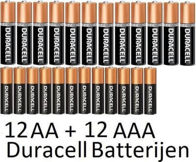 12 Stuks AA + 12 Stuks AAA Duracell Alkaline Batterijen