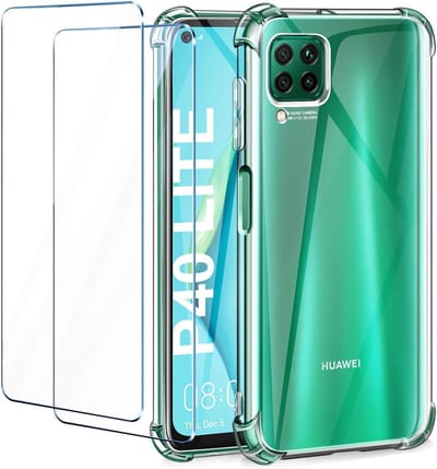 Hoesje Geschikt voor: Huawei P40 Lite - Anti shock TPU Siliconen Case & 2X Tempered Glas Combi - Transparant