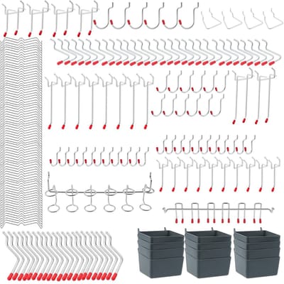 Dailygoods- Steekbordhaken 230-delig assortiment - Gatenwandhaken - Gereedschapshouders - Wasknijperhaken - Multi-tool rek - 14 soorten haken