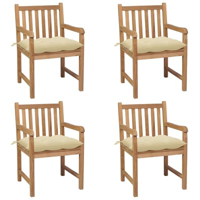 vidaXL - Tuinstoelen - 4 - st - met - crèmewitte - kussens - massief - teakhout