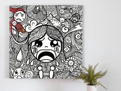 Doodle huilend kind schilderij | Tranen van triestigheid: een emotioneel meesterwerk van verdrietige kinderen | Kunst - 20x20 centimeter op Canvas | Foto op Canvas