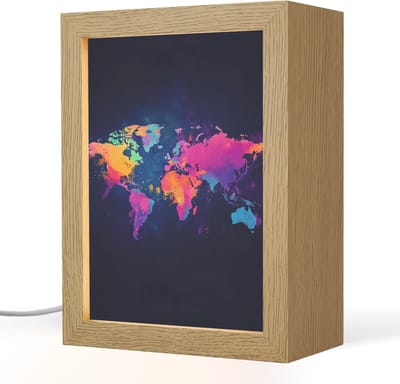 Tafellamp 15x20 cm - LED lamp - Wereldkaart - Kleurrijk - Graffiti - Decoratieve tafellampen - Dimbaar - Tafellampje slaapkamer - Woonkamer binnen