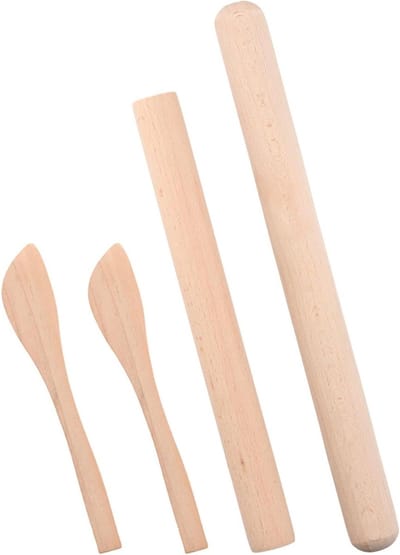 Professionele houten deegroller set van 25 en 30 cm met houten lepel en spatel voor fondant en gebak