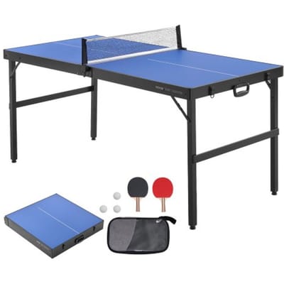 VEVOR Tafeltennistafel, Pingpongtafel, Middelgrote draagbare tafeltennistafel, MDF Opvouwbare tafeltennistafel Complete set met net, 2 rackets, 3 ballen, draagtas, handvat