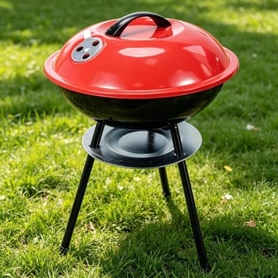 Draagbare houtskoolgrill van 35.5cm mini barbecue voor op tafel geëmailleerde verchroomde reisbarbecue perfect voor kamperen picknicks en barbecueën in de buitenlucht rood