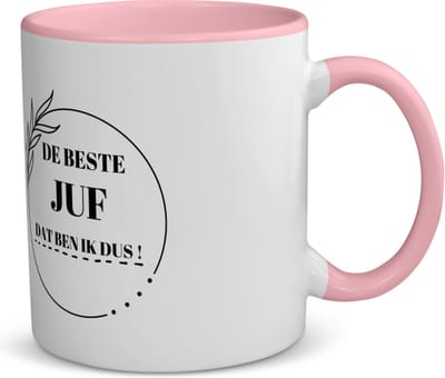 Akyol - beste juf dat ben ik dus koffiemok - theemok - roze - Juf - leraressen - collega's - verjaardag - afscheidscadeau - geschenk - kado - 350 ML inhoud