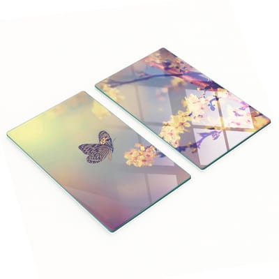 Set van snijplanken van gehard glas met vlinderpatroon, 2x30x52 cm