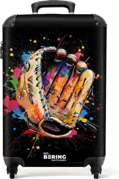 NoBoringSuitcases.com® - Handbagage koffer lichtgewicht - Reiskoffer trolley - Honkbalhandschoen met graffiti - Rolkoffer met wieltjes - Past binnen 55x40x20 en 55x35x25