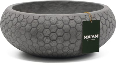 MA'AM Pottery Mila plantenschaal D31xH14 - grijs - Moderne grijze schaal honingraat - Design plantenbak rond laag - Buiten / Binnen