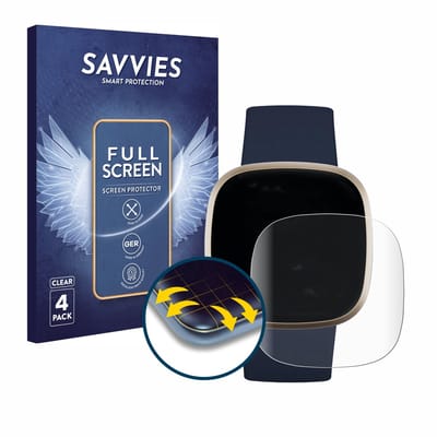 Savvies - Screenprotector voor Fitbit Versa 3 / Sense - Folie Beschermfolie transparant volledig dekking 4 Stuks