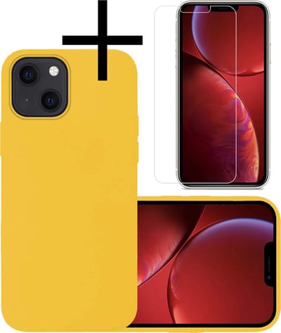 Hoesje - Met Screenprotector - Geschikt voor Apple iPhone 13 Mini - Sterk & Shockproof - Back Cover - Siliconen Case - Telefoon Hoes - Geel