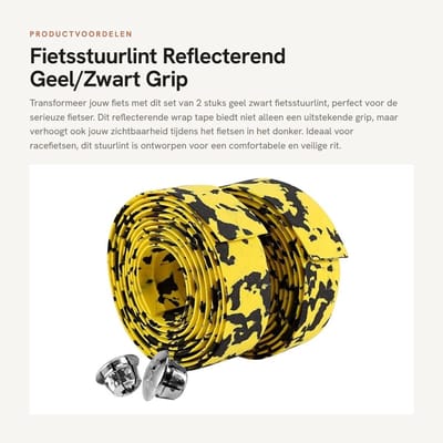 Dailygoods- Fietsstuurlint Reflecterend - Stuur Grip Tape - 2 Stuks - Bar Plugs - Geel/Zwart - Duurzaam Materialen - Stuurband